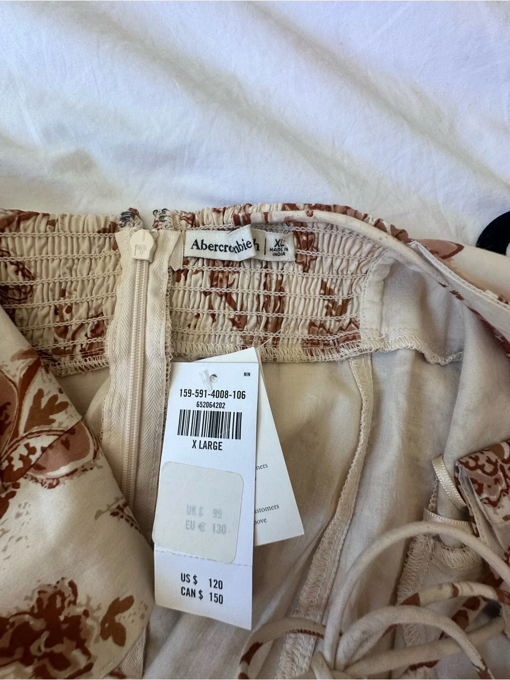 Abercrombie Puff Sleeve Slim Poplin Dress Floral Brown